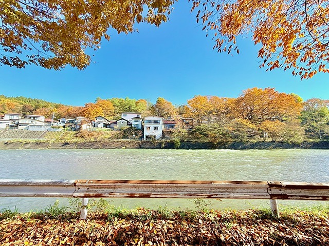 雪化粧の山と町並み